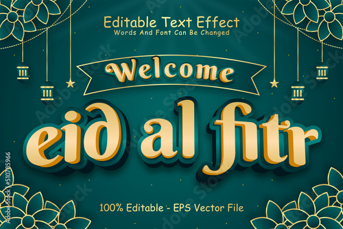 Welcome Eid Al Fitr Editable Text Effect 3 Dimension Emboss Modern Style