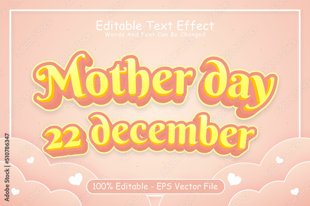 Mother Day 22 December Editable Text Effect 3 Dimension Emboss Cartoon Style