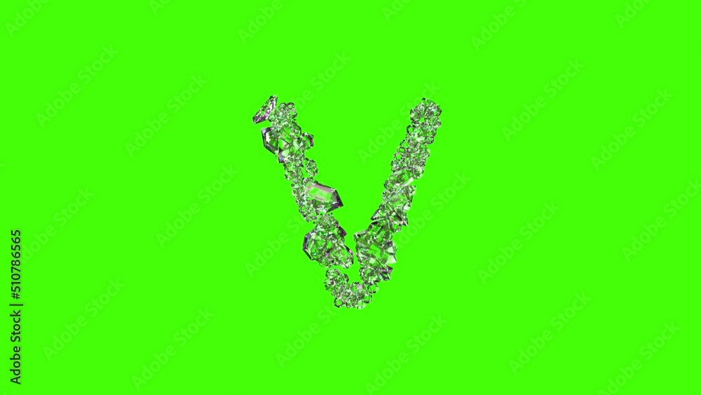 clear diamonds crystal font - letter V on chroma key screen, isolated - loop video clear diamonds crystal font - letter V on chroma key screen, isolated - loop video