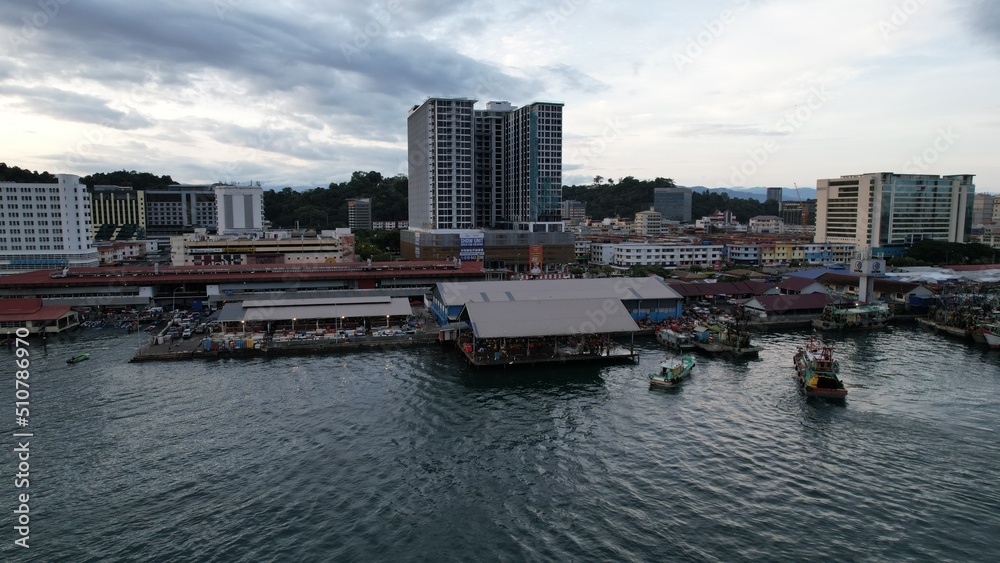 Kota Kinabalu, Sabah Malaysia – June 14, 2022: The Waterfront and Esplanade Area of Kota Kinabalu City Centre