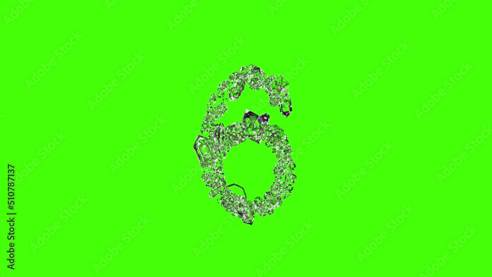 transparent diamonds crystal font - number 6 on chroma key screen, isolated - loop video transparent diamonds crystal font - number 6 on chroma key screen, isolated - loop video