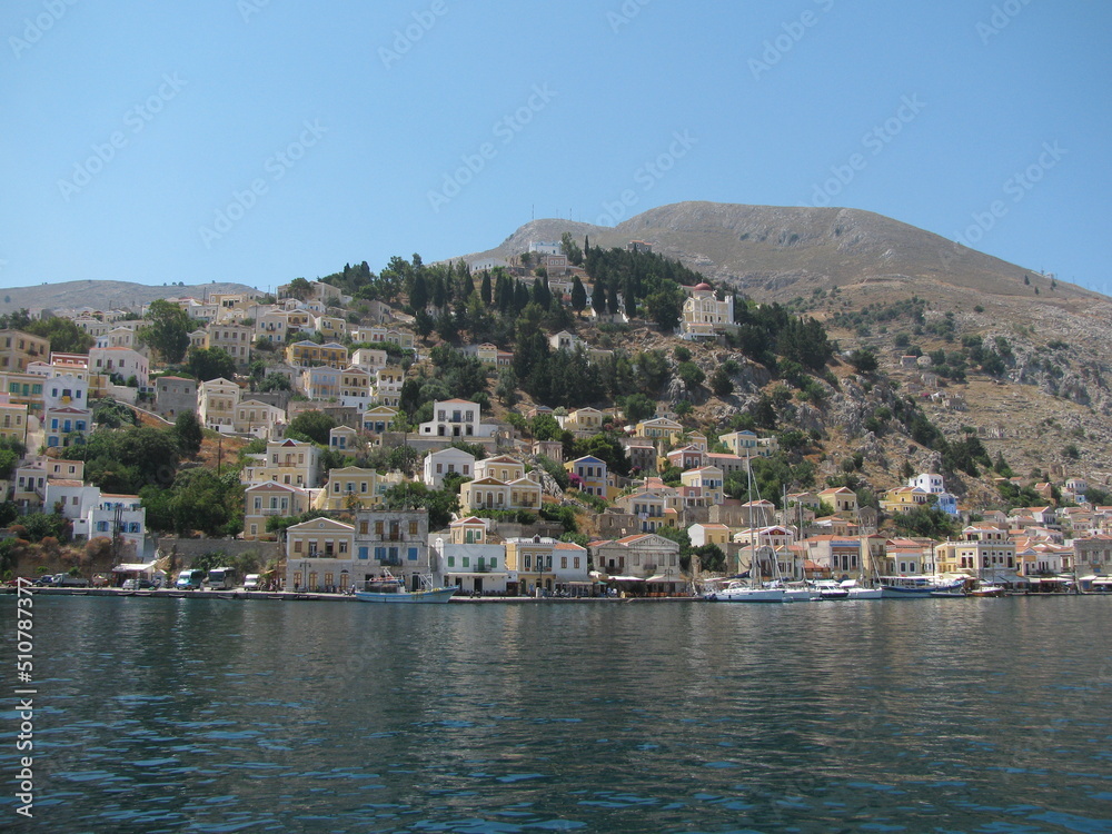 view of the Simi island city in Greece