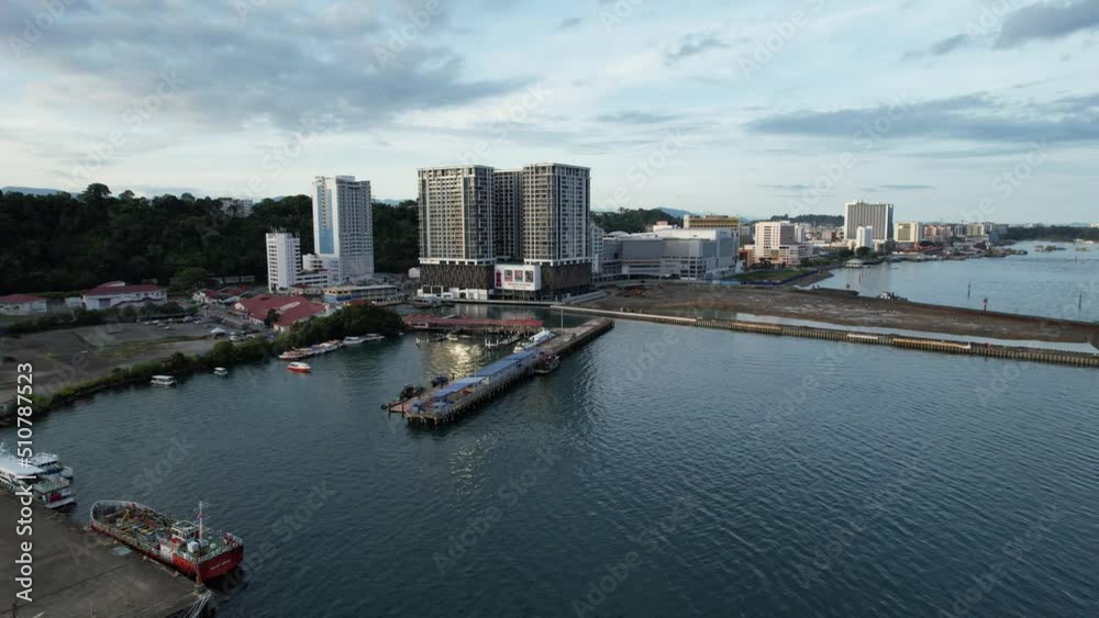 Kota Kinabalu, Sabah Malaysia – June 14, 2022: The Waterfront and Esplanade Area of Kota Kinabalu City Centre Kota Kinabalu, Sabah Malaysia – June 14, 2022: The Waterfront and Esplanade Area of Kota Kinabalu City Centre
