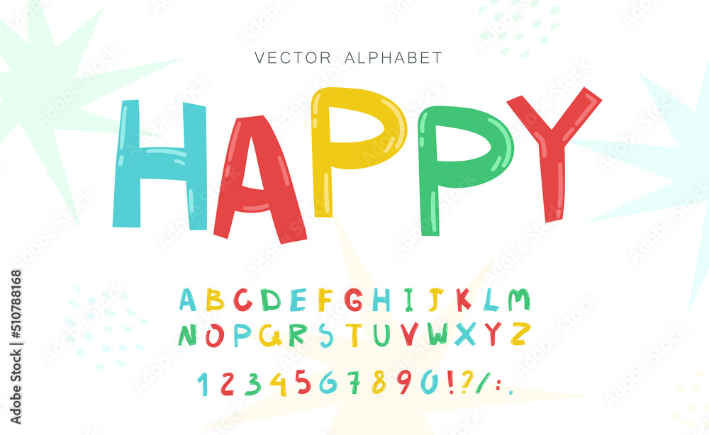 Simple primitive kids alphabet, vector hand drawn letters elements. For kids books, posters, postcard typography.