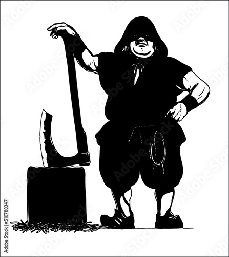 Medieval executioner with an ax. Vector illustration with headsman.