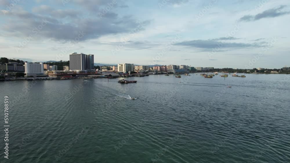 Kota Kinabalu, Sabah Malaysia – June 14, 2022: The Waterfront and Esplanade Area of Kota Kinabalu City Centre Kota Kinabalu, Sabah Malaysia – June 14, 2022: The Waterfront and Esplanade Area of Kota Kinabalu City Centre