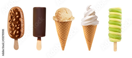 Fotografie, Tablou Realistic Vector Ice Cream Set