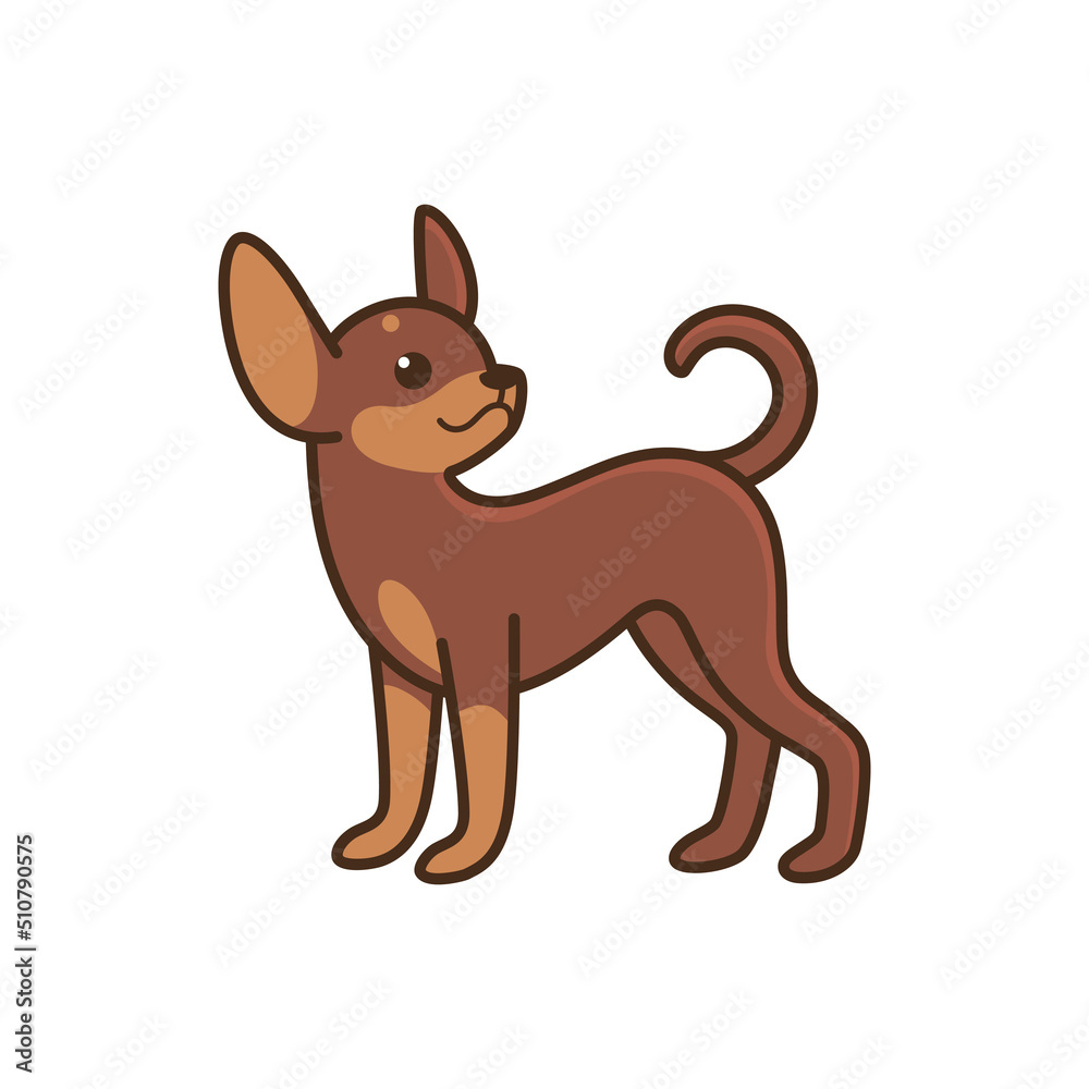 Toy Terrier. Cute dog character. Vector illustration in cartoon style for poster, postcard.