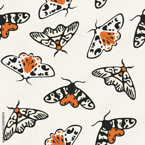 Contour vector pattern with moth. Different type of butterfly.  © Lili Kudrili