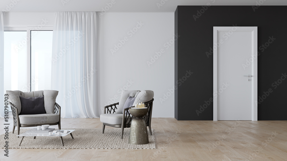 Fototapeta premium Stanza con finestra con poltrone arredata con luce naturale