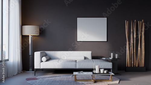 Stanza con divano arredata con luce naturale photo