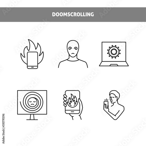 Doomscrolling icon set in line style