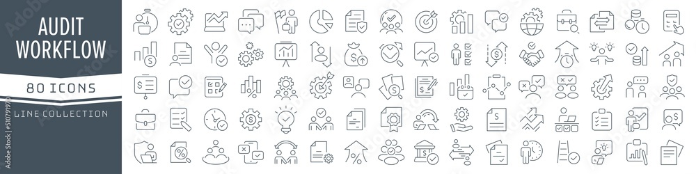 Business process line icons collection. Big UI icon set in a flat ...