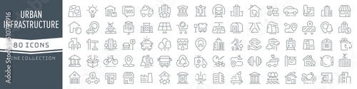 Urban and infrastructure line icons collection. Big UI icon set in a flat design. Thin outline icons pack. Vector illustration EPS10