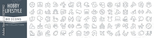 Fototapet Hobby and lifestyle line icons collection