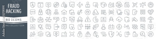 Canvastavla Fraud and hacking line icons collection