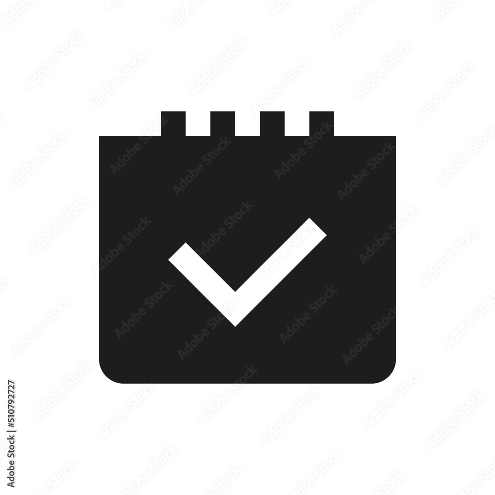 Calendar with check mark glyph vector symbol. Selected date glyph vector symbol. Calendar with check mark glyph vector symbol. Selected date glyph vector symbol.