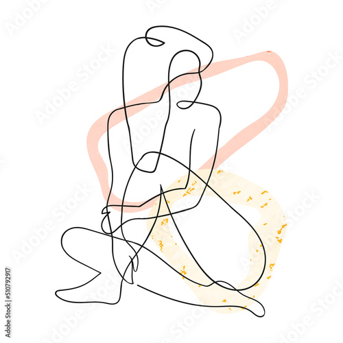 Vector outline black and white illustration of woman body. One line drawing isolated on white background. Use it for design card, poster, banner, social Media post, fashion print, beaty salon logo