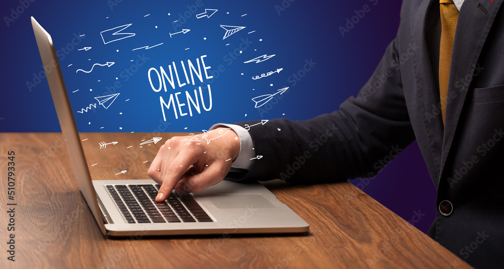 Businessman working on laptop, e-commerce concept Businessman working on laptop, e-commerce concept
