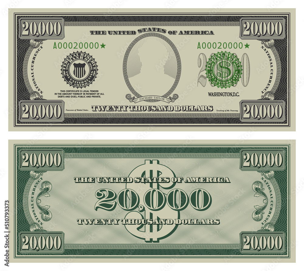 Twenty Thousand Dollars Banknote Gray Obverse And Green Reverse 