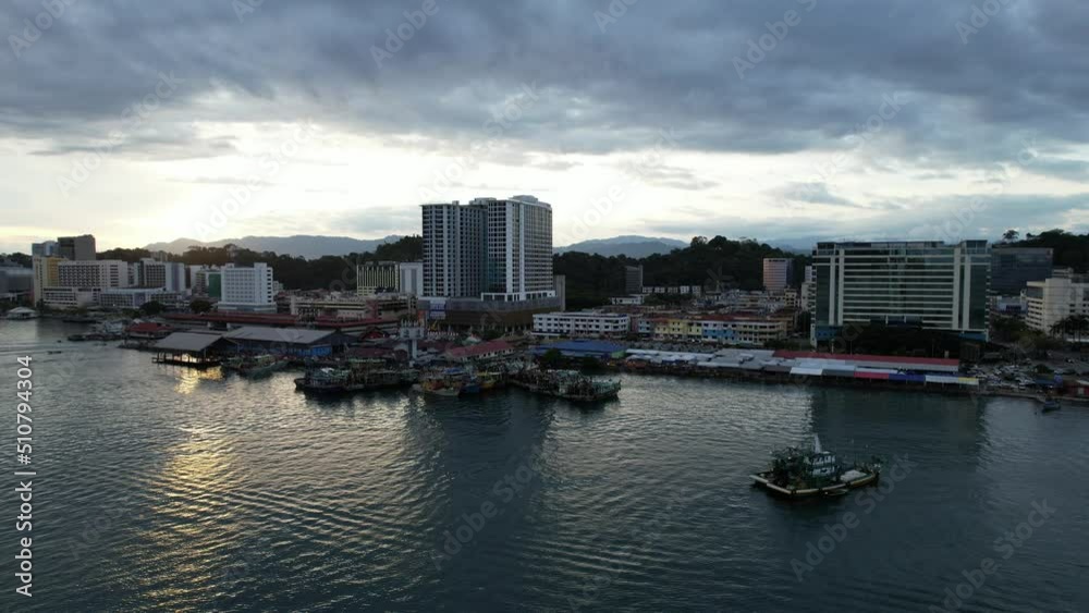 Kota Kinabalu, Sabah Malaysia – June 14, 2022: The Waterfront and Esplanade Area of Kota Kinabalu City Centre Kota Kinabalu, Sabah Malaysia – June 14, 2022: The Waterfront and Esplanade Area of Kota Kinabalu City Centre