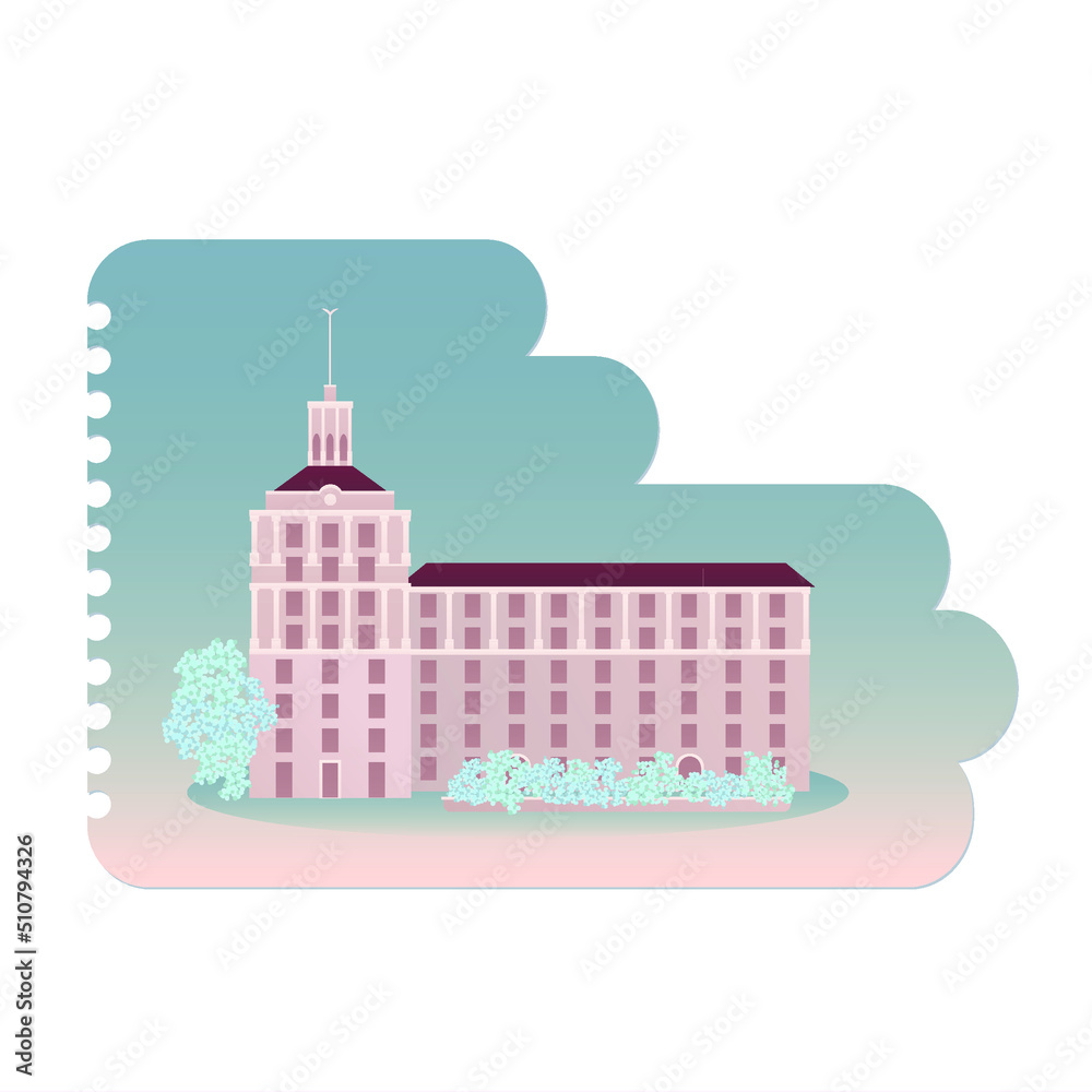 tower in ancient building style retrospective blue pink shades vector tower in ancient building style retrospective blue pink shades vector