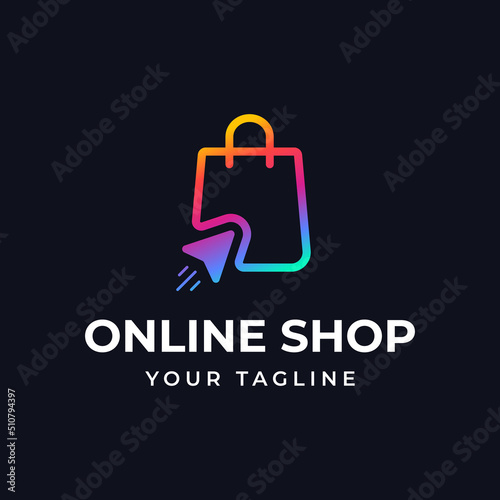 Online shopping logo design click shop design vector template
