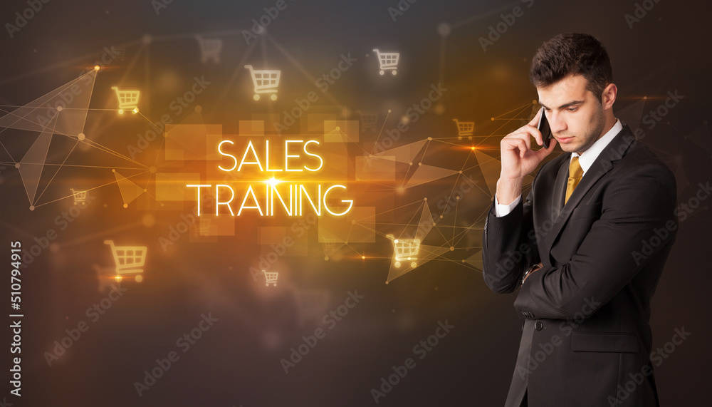 Businessman thinking about shopping concept Businessman thinking about shopping concept