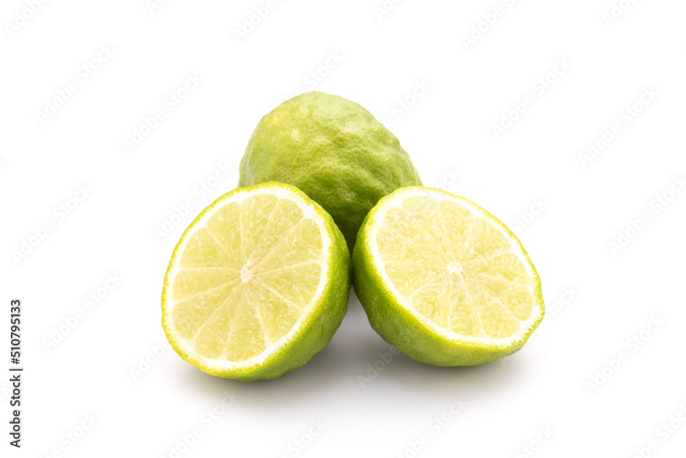 Slice of Thai bergamot isolated on white background. Food and healthcare concept Slice of Thai bergamot isolated on white background. Food and healthcare concept