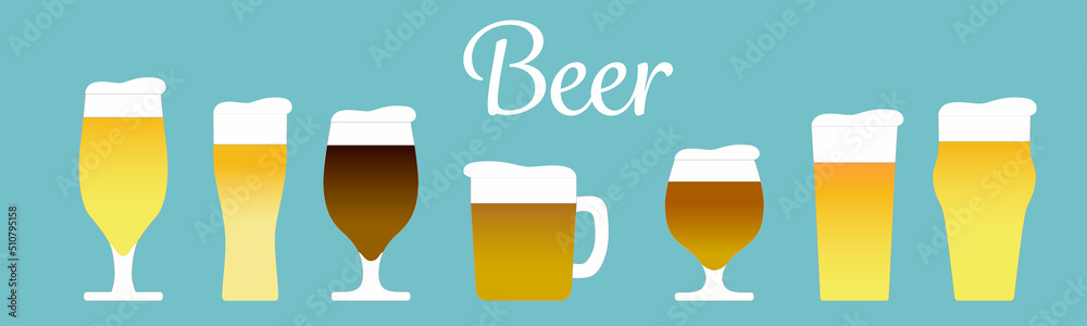 Plakat いろいろなグラスのクラフトビールが並んだおしゃれイラスト Biergarten Piwo Kuflowe Wektor Fototapety Foteks