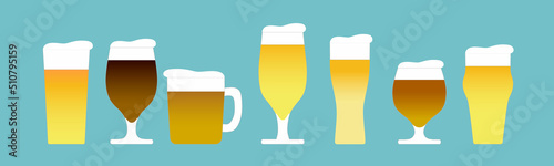 いろいろなグラスのクラフトビールが並んだおしゃれイラスト