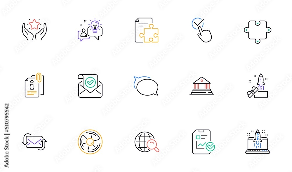 Internet search, Strategy and Report checklist line icons for website, printing. Collection of Innovation, Puzzle, Confirmed mail icons. Idea, Air fan, Talk bubble web elements. Ranking. Vector Internet search, Strategy and Report checklist line icons for website, printing. Collection of Innovation, Puzzle, Confirmed mail icons. Idea, Air fan, Talk bubble web elements. Ranking. Vector