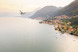 Como, lake, Italy, seaplane overflight of the village of Santa Maria Rezzonico