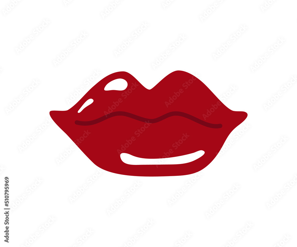 Women's lips with red lipstick. Vector simple abstract illustration isolated on a white background. Women's lips with red lipstick. Vector simple abstract illustration isolated on a white background.