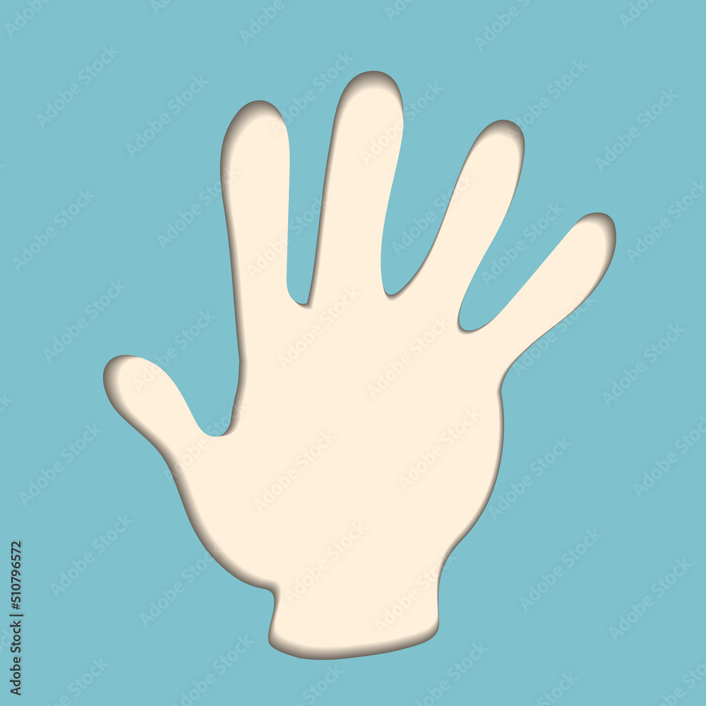 vector illustration in the form of a postcard. paper cut out. the outline of the left hand cut out in paper vector illustration in the form of a postcard. paper cut out. the outline of the left hand cut out in paper