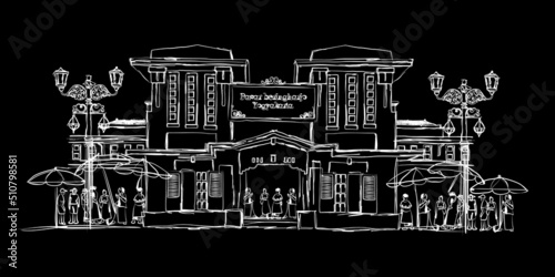 Free hand sketch of Beringharjo market, Yogyakarta city, Indonesia. vector illustration