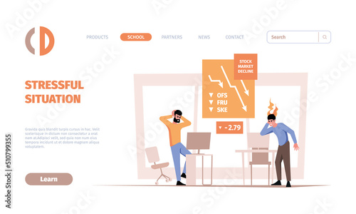 Stressed people landing. Aggressive busy managers negative relationship nervous person garish vector web page template