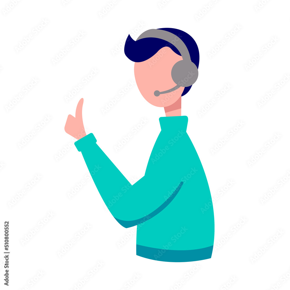 Man with a landline telephone in his hand. Concept illustration for customer support, help, call center. illustration.
