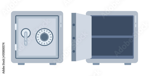 Two bank safes, one closed the other open and empty. Vector illustration. photo