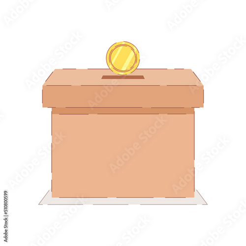Donation box with gold coin. Donate concept. Vector illustration.