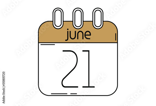 Day 21 calendar template for the month of June. Calendar page for June days.