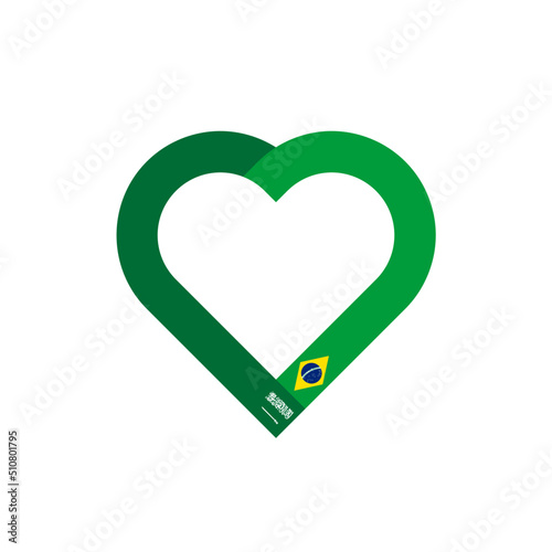 unity concept. heart ribbon icon of saudi arabia and brazil flags. vector illustration isolated on white background