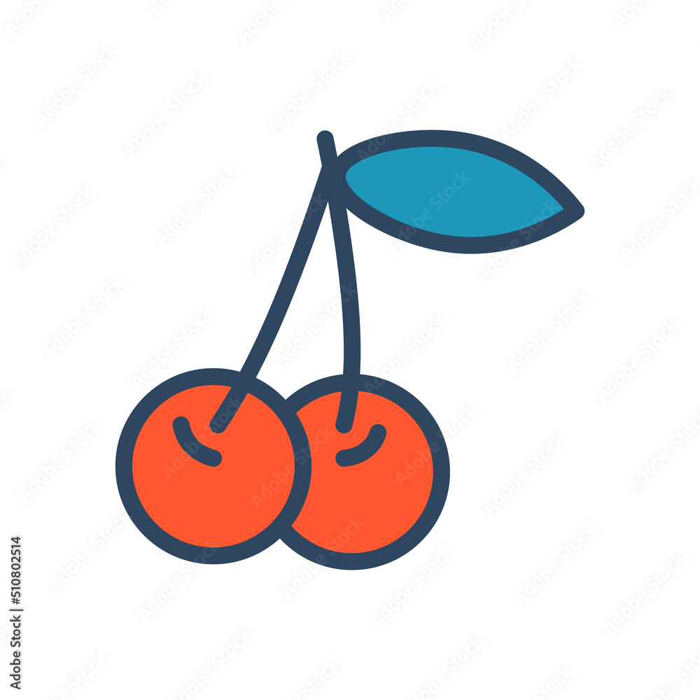 Vector retro cherry. Cherry icon. Outline. Two red berries with leaf. Vector retro cherry. Cherry icon. Outline. Two red berries with leaf.