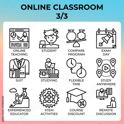 Online classroom icon set