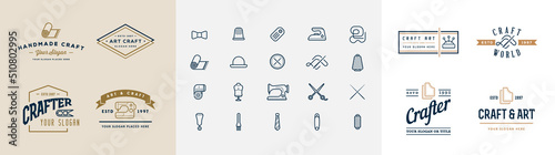 Sign Design with Icons. Handmade, DIY, Craft, Tailoring and Knitting.