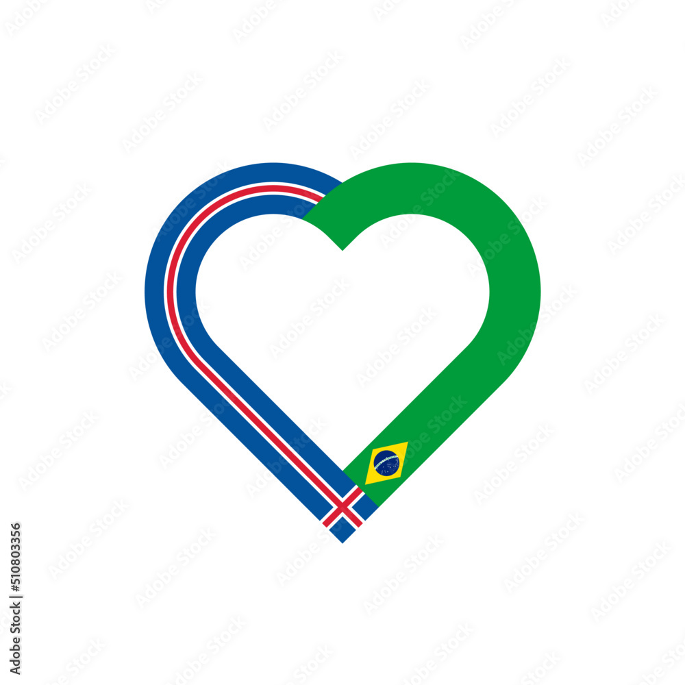 unity concept. heart ribbon icon of iceland and brazil flags. vector illustration isolated on white background unity concept. heart ribbon icon of iceland and brazil flags. vector illustration isolated on white background