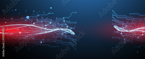 Abstract background with plexus effect. Scientific and technological concept with the use of technical elements.