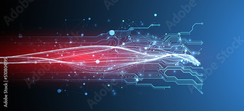 Abstract background with plexus effect. Scientific and technological concept with the use of technical elements.