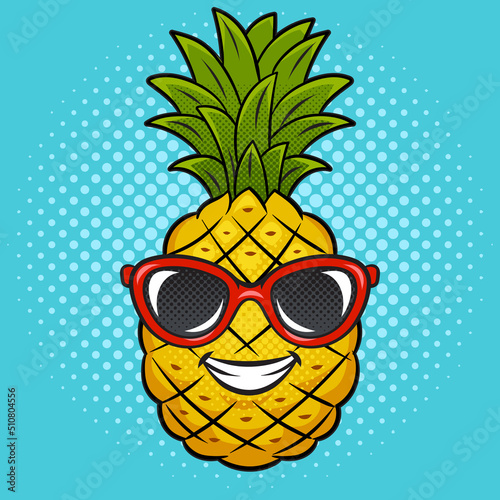 pineapple in sunglasses pop art retro vector illustration. Comic book style imitation.