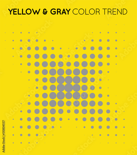 Yellow and Gray Trendy Color Circle in Halftone, Halftone Dot Pattern, Vector Illustration.